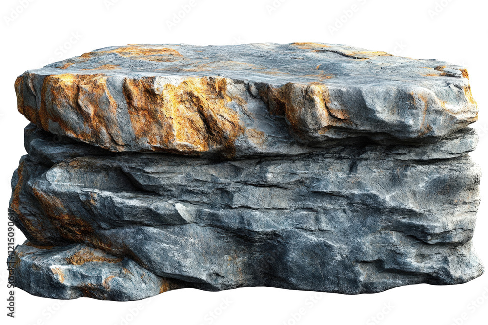 Poster rock formation on a black background showcasing natural texture and color variations in stone isolat