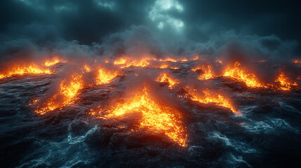 Smoldering burning coals with an intense red-orange glow radiate warmth in a minimalistic bright tone creating a sense of energy and transformation with blurred empty blank space ideal for captions

