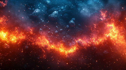 Naklejka premium Smoldering burning coals with an intense red-orange glow radiate warmth in a minimalistic bright tone creating a sense of energy and transformation with blurred empty blank space ideal for captions