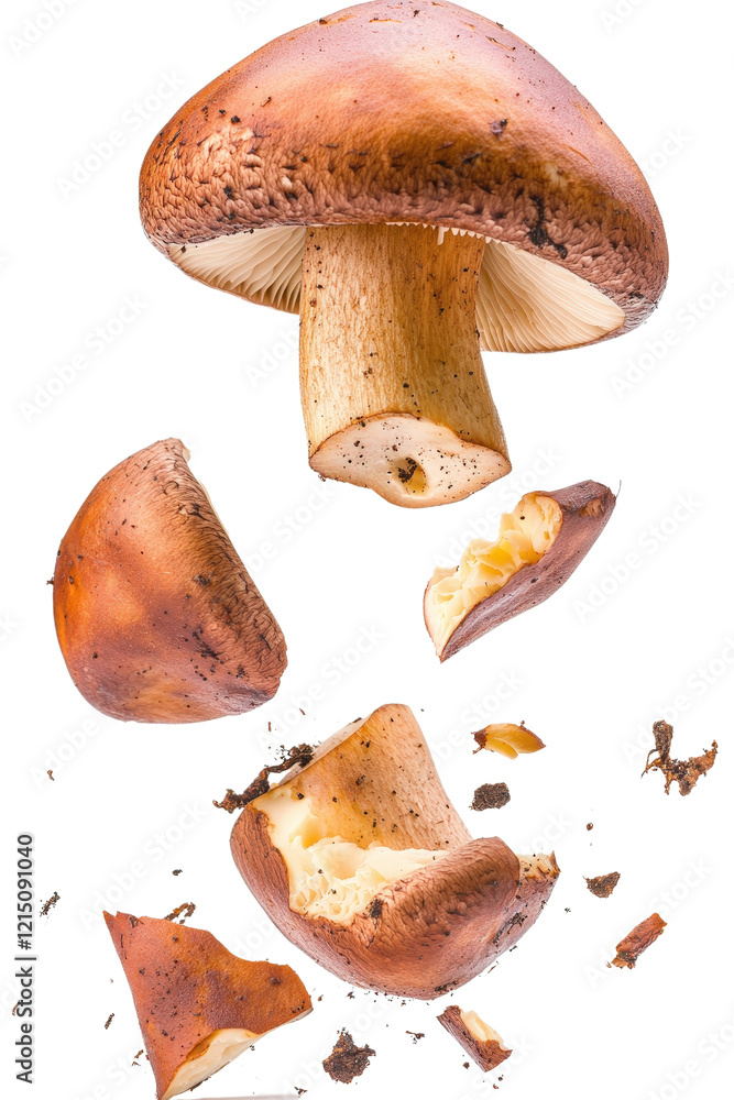 Poster mushroom with abundant brown spots on a natural background in a forest setting isolated on transpare