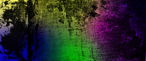 Colorful collage with halftone pattern featuring a grunge background highlighted by neon gradients and textured scuffs from an artistic perspective.