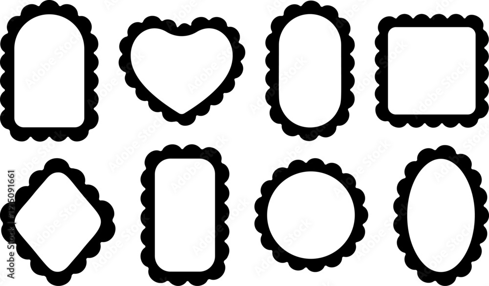 Poster various frame designs with unique shapes such as hearts, rectangles and diamonds and jagged edges su