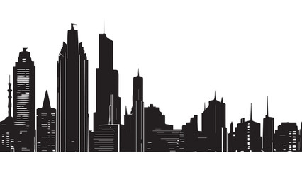 Naklejka premium Black and white cityscape. Black cities silhouette collection. Horizontal skyline set in flat style isolated on white. vector city silhouette. 