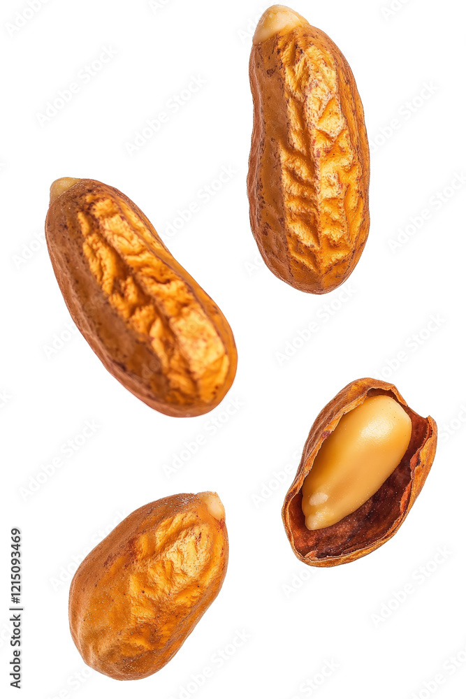 Poster a collection of various nuts including almonds walnuts and hazelnuts on a black background isolated 