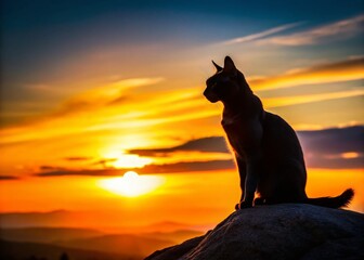 Majestic Cat Silhouette at Sunset: Rule of Thirds Composition