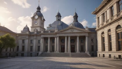 Obraz premium Classical courthouse building with a central clock tower, clock tower, courthouse architecture, brazoria county