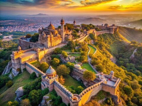 Majestic Chittor Fort, Chittorgarh, Rajasthan, India: Aerial View of Ancient Fortification