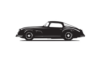 Vintage classic sports car silhouette isolated on white background. Black classic sports car vector silhouette.