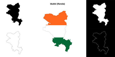 Fototapeta premium Idukki district (Kerala) outline map set