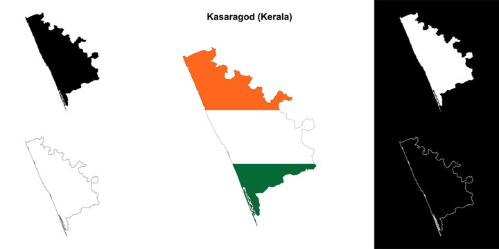 Kasaragod district (Kerala) outline map set