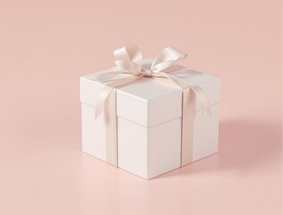 Fototapeta premium Classic white gift box on pastel pink background, mockup, colorful, gift, present