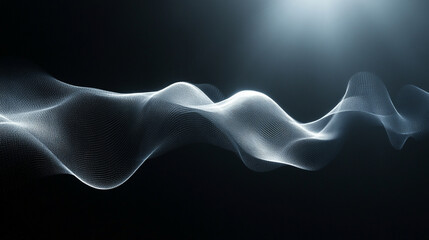 Minimalistic bright sound wave on a black background with modern blurred tones symbolizing energy flow communication harmony or chaos with empty blank caption space on the side for creative design

