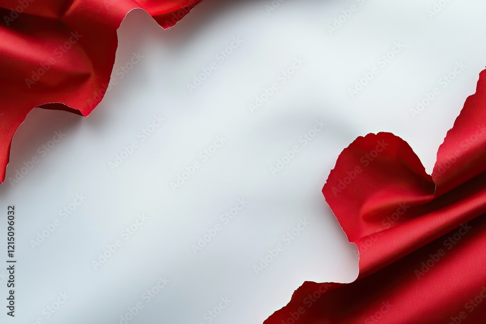 Poster a textured red fabric drapes over white material, creating a visually striking contrast in colors an