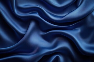 Obraz premium Elegant navy blue satin fabric textile studio photography soft texture close-up rich visual appeal