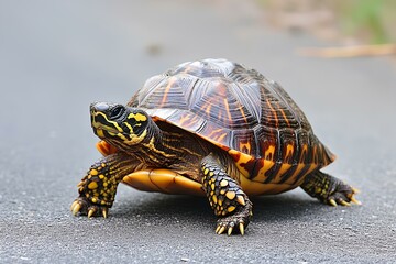 Obraz premium Turtle crawls along the road