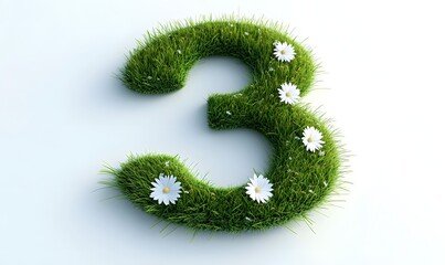 Grass number three, daisies, white background, spring