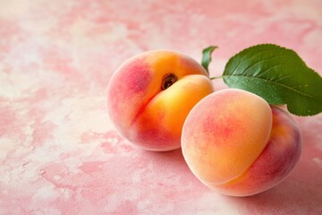 Fresh and Juicy Peaches on a Soft Pink Background, Perfect for Illustrating Summer, Fruits, Healthy Eating, and Culinary Themes for Stock Photography