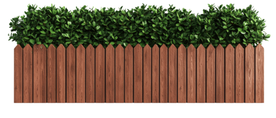 wooden fence topped with lush green foliage creates natural barrier