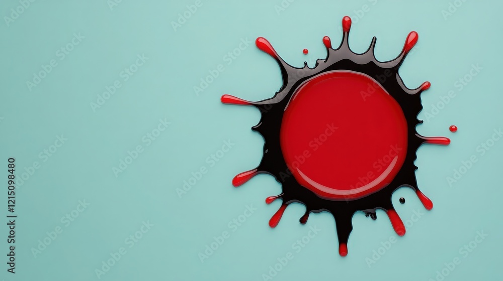 Aufkleber red and black splash: an abstract art image featuring a vibrant red circle surrounded by a bold blac
