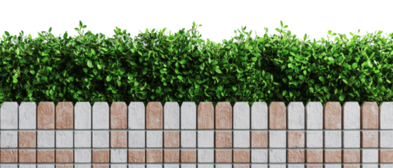 decorative wall made of interlocking bricks topped with lush greenery