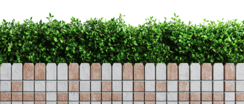decorative wall made of interlocking bricks topped with lush greenery