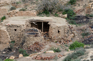 house in the mountains; Berber village in high atlas mountains morocco