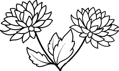 Chrysanthemum Line Art with Leaves and Buds