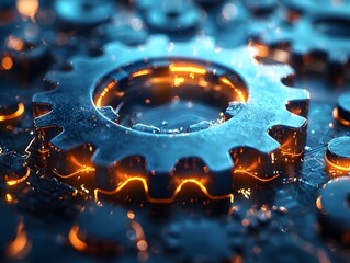 Interconnected Glowing Gear System   Seamless Business Wholesale Supply Chain Concept