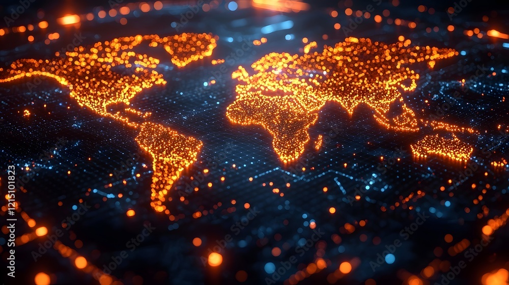 Poster glowing global data map showcasing dynamic ai driven marketing insights