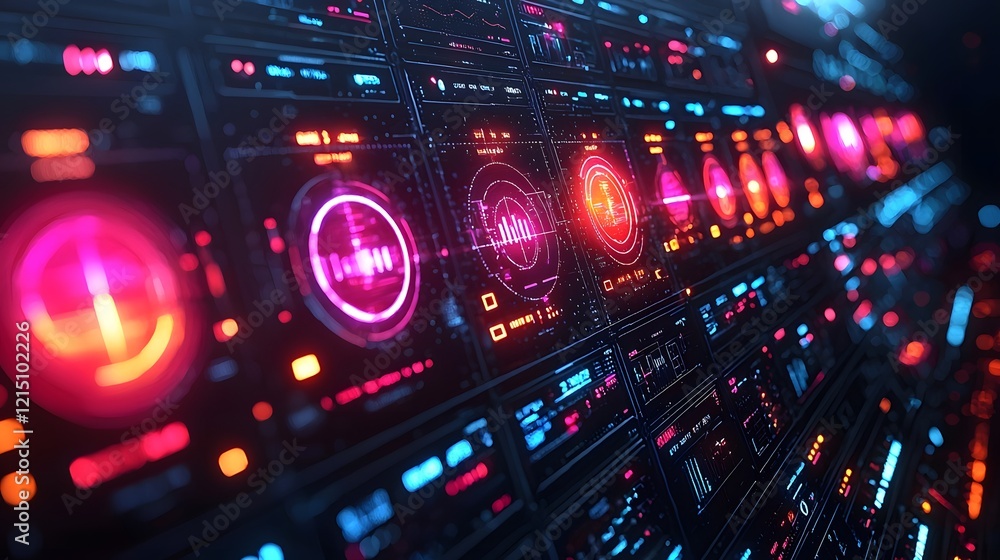 Poster visually striking ai driven marketing campaign dashboard with glowing algorithms and dynamic trend a