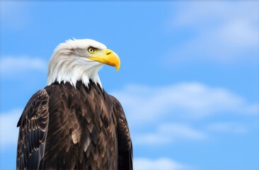 Obraz premium bald eagle on a blue sky background, Copy space