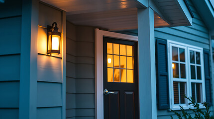 Illuminated Entrance: Captivating Night View of a Cozy Home Exterior