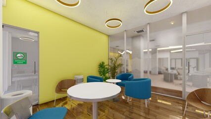 Office breakout space or casual co working space 3d rendering