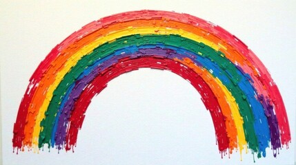Fototapeta premium Vibrant Rainbow Arc with Thick Paint Drips, a Joyful and Colorful Abstract Painting