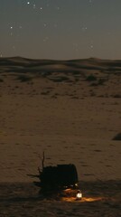 Desert Night Scene With Lantern And Starry Sky