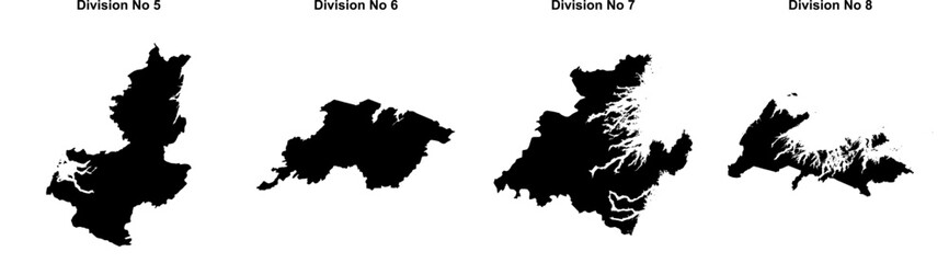 Division No 5, Division No 6, Division No 7, Division No 8 outline maps