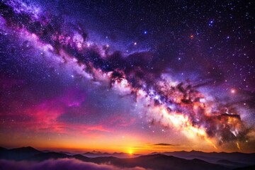 Fototapeta premium Majestic Purple Nebula: Milky Way Galaxy Aerial View - Stunning Space Background