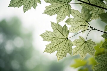 Fototapeta premium Close-up shot of intricate leaf details against a blurred background, leaf patterns, foliage, outdoor
