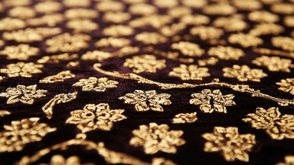 Naklejka premium Elegant Gold Floral Fabric Pattern on Dark Background