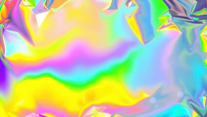 Obraz premium Abstract ethereal pastel neon holographic blue, pink, digital lavender purple crumpled metallic foil background.