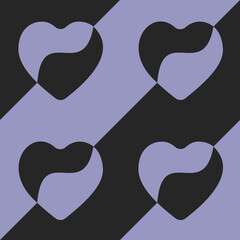 Modern seamless pattern featuring abstract heart shapes in elegant black and lavender tones. Ideal for masculine wedding themes, gift wrap, textile design, and stylish romantic projects.
