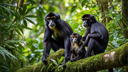 Obraz premium A heartwarming depiction of a family of endangered black-handed spider monkeys