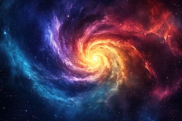 A galaxy spiral with vibrant colors and distant stars, where the swirling motion creates a sense of cosmic wonder and infinity