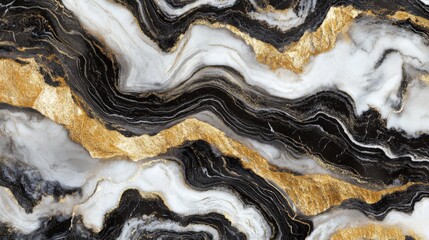 Abstract Black White Gold Marble Swirls Design
