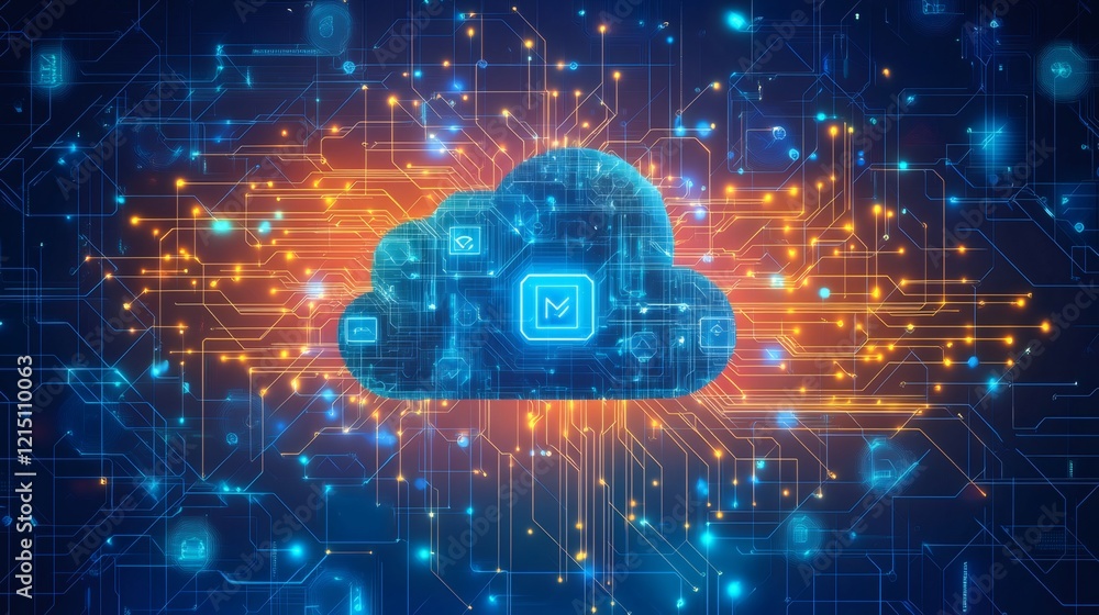 Fototapete cloud computing managing email services and data storage through futuristic network
