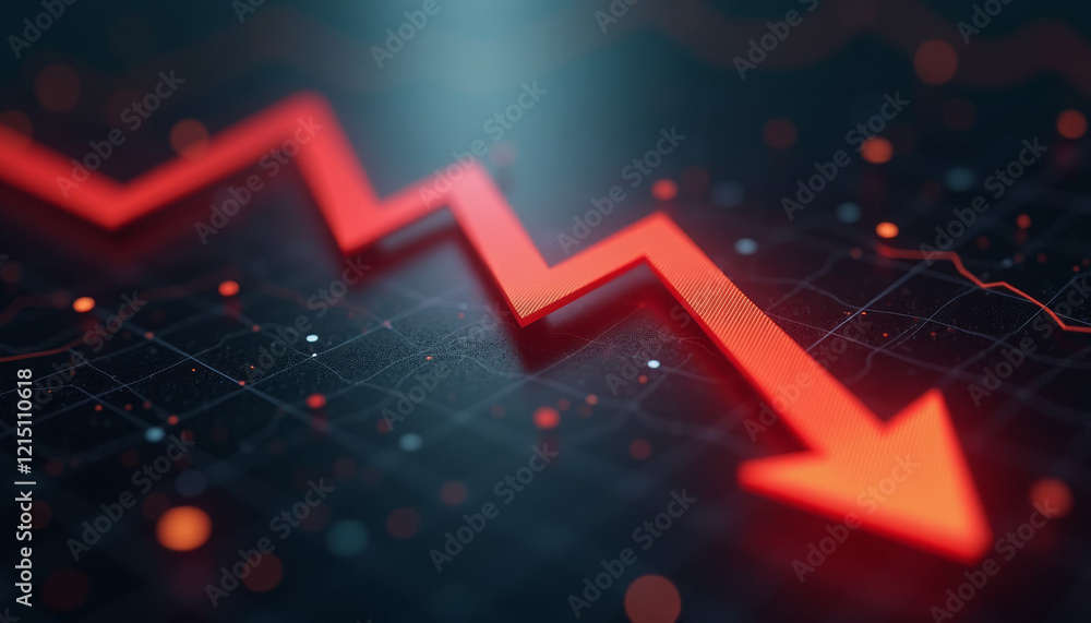 Poster realistic market crash depiction featuring a stock chart with a sharp red downward trend against a d