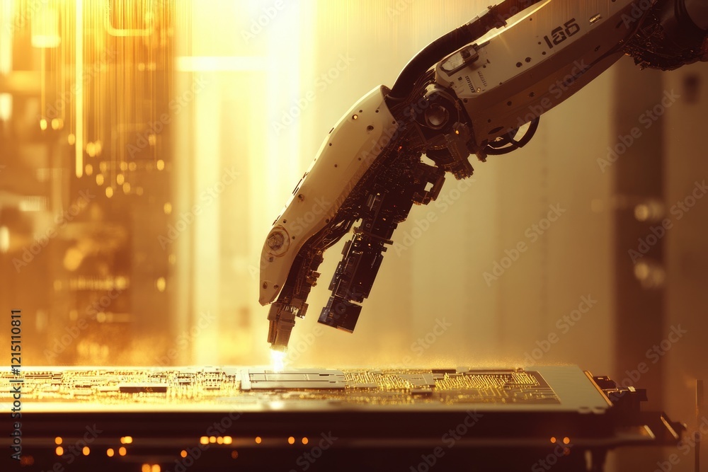 Aufkleber a robotic arm precisely works on a circuit board, showcasing advanced automation and technological p
