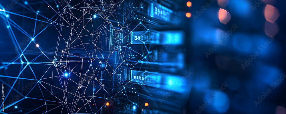 Poster blue technology background with network connections and digital data connection, web banner design f