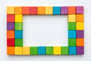 Fototapeta premium A colorful wooden photo frame with smiley decorations, designed for displaying pictures in a fun and cheerful manner.