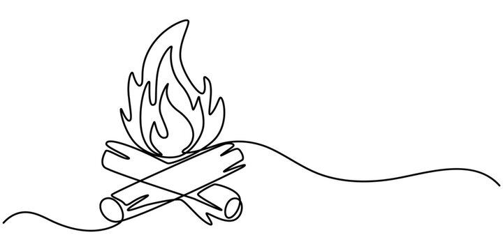 recommend clip art: Continuous Line Drawing of Campfire Icon. Hand Drawn Symbol Vector Illustration, Bonfire in one line art drawing style. Campfire black line sketch on white background. Vector illustration, Bon fire. 